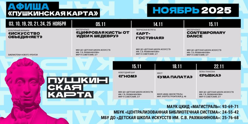 Мероприятия по Пушкинской карте в ноябре Мероприятия по Пушкинской карте в ноябре