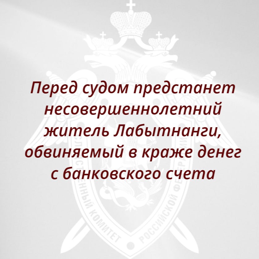 Перед судом предстанет несовершеннолетний житель Лабытнанги, обвиняемый в краже денег с банковского счета
