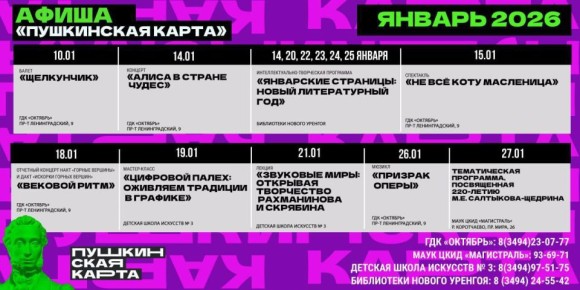 Мероприятия по Пушкинской карте в январе