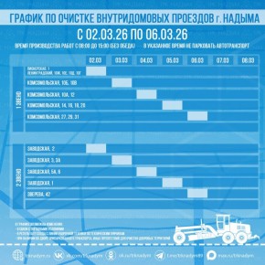 График расчистки снега в Надыме и п. Пангоды с 2 по 6 марта