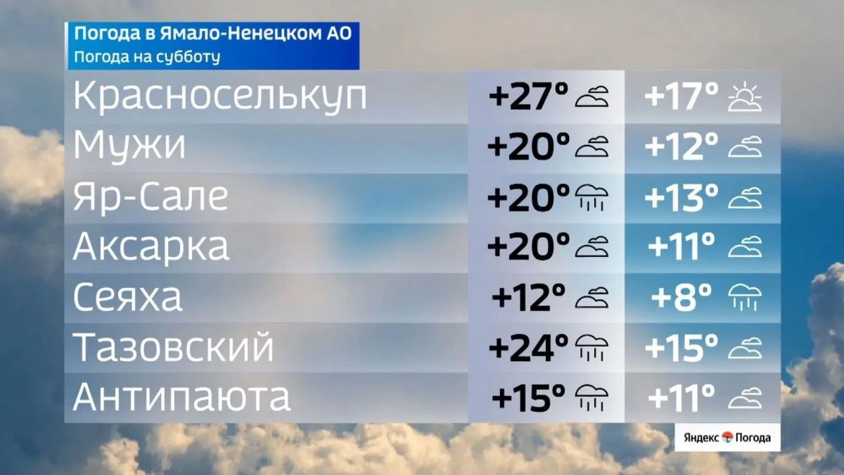 В субботу, 18 июля, на Ямале ожидается по-настоящему жаркая погода В субботу, 18 июля, на Ямале ожидается по-настоящему жаркая погода