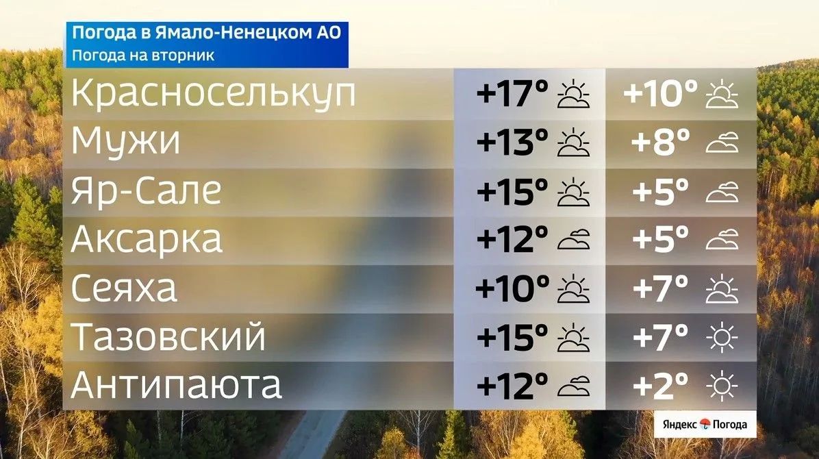 Прогноз погоды на Ямале на 15 сентября Прогноз погоды на Ямале на 15 сентября