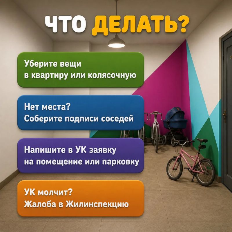 У многих на этажах стоят коляски, велосипеды, санки – это привычная картина У многих на этажах стоят коляски, велосипеды, санки – это привычная картина