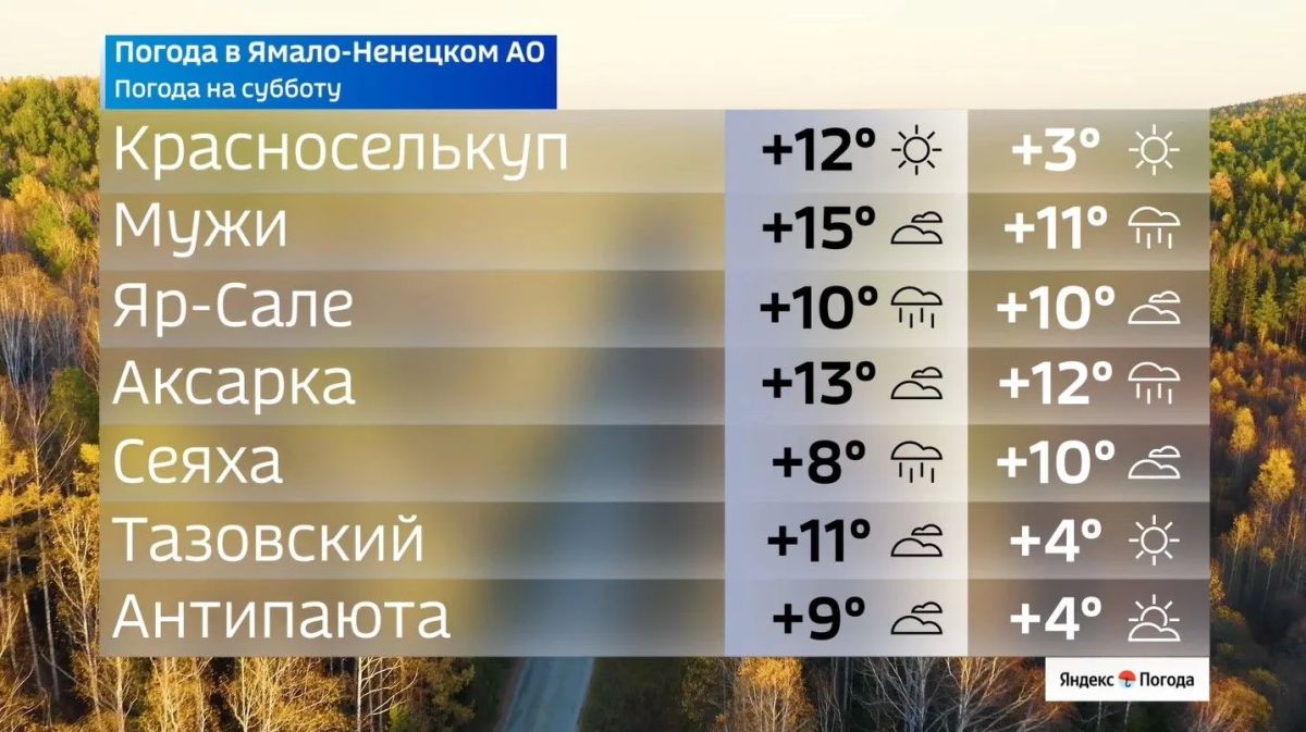 Погода на Ямале на субботу Погода на Ямале на субботу