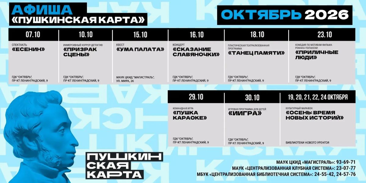Мероприятия по Пушкинской карте в октябре