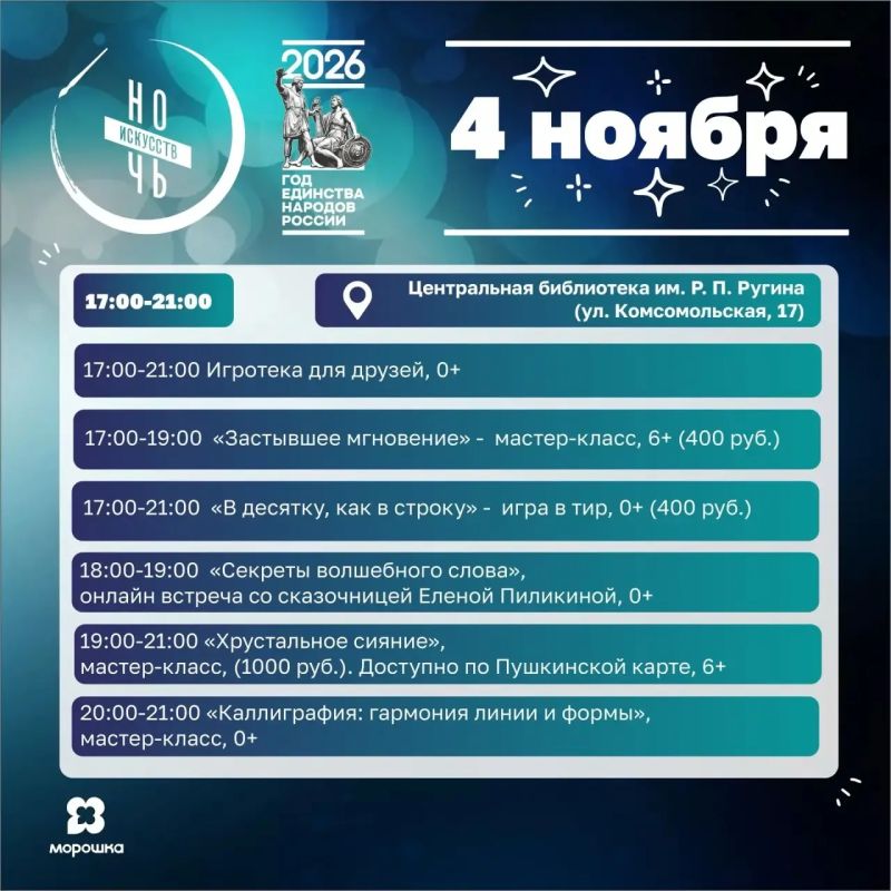 Мастер-классы, квизы, игровые зоны ждут салехардцев в «Ночь искусств» Мастер-классы, квизы, игровые зоны ждут салехардцев в «Ночь искусств»